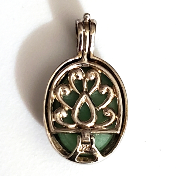 Vintage interchangeable locket Aventurine cabachon 925 sterling silver pendant - Picture 1 of 8